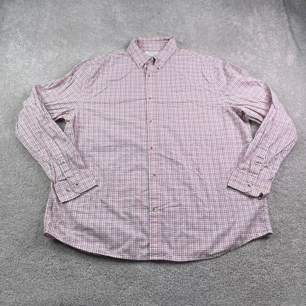 Banana Republic Shirt‎ Mens 2XL XXL Pink Checkered Slim Fit Untucked Cotton